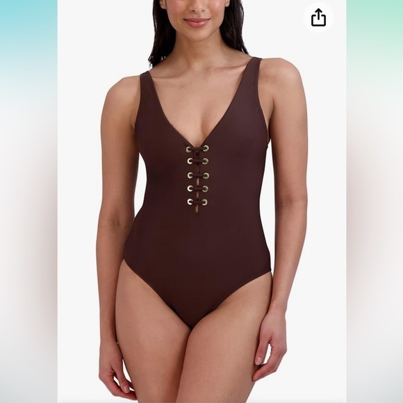 NWT BCBGMAXAZRIA One Piece Swimsuit Lace Up Grommet Tummy Control Quick Dry - Picture 3 of 6